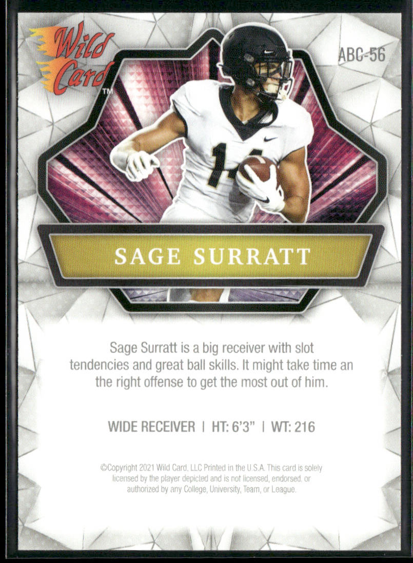Sage Surratt 2021 Wild Card Alumination Silver #ABC-56 Wake Forest Demon Deacons