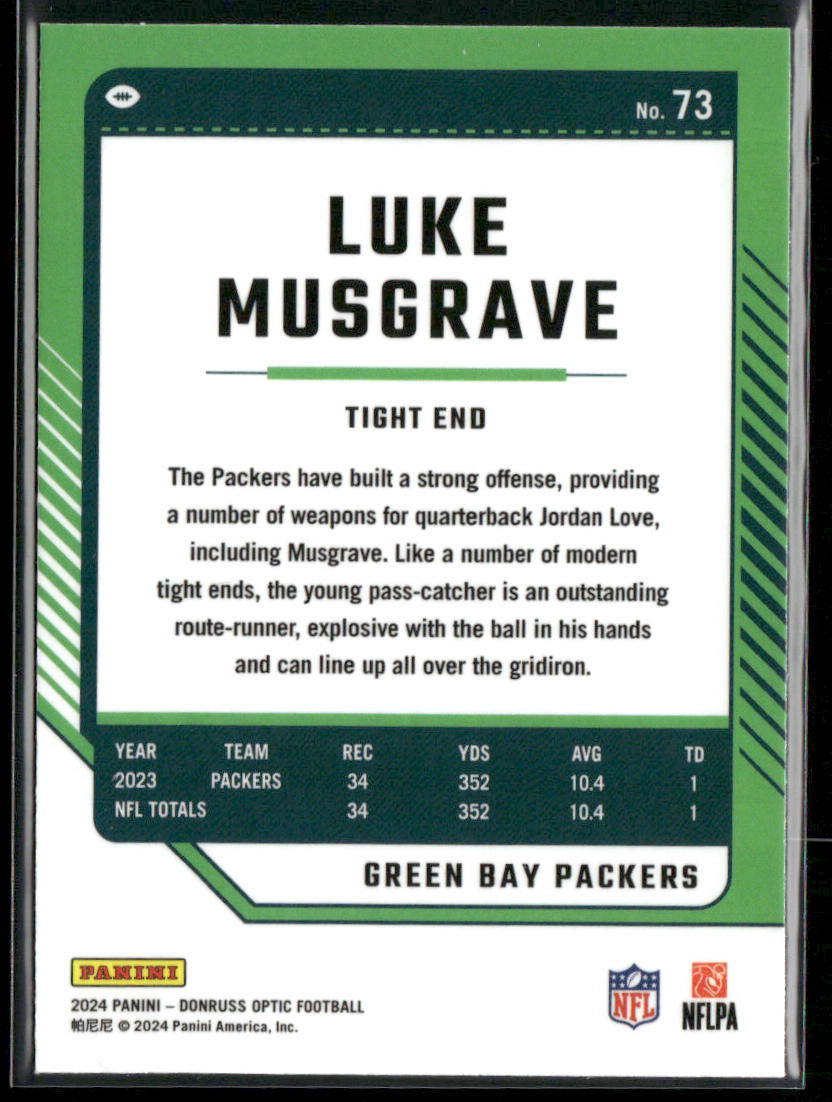 Luke Musgrave 2024 Donruss Optic #73 Green Bay Packers