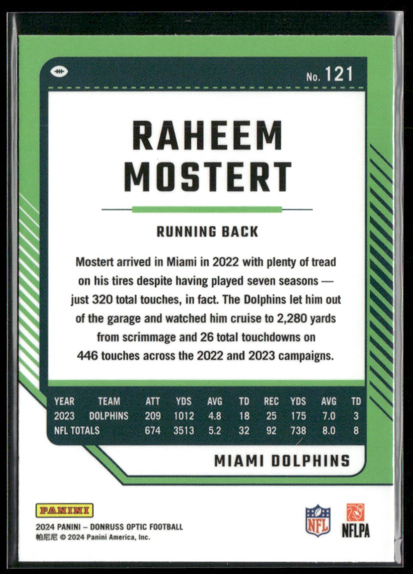Raheem Mostert 2024 Donruss Optic #121 Miami Dolphins
