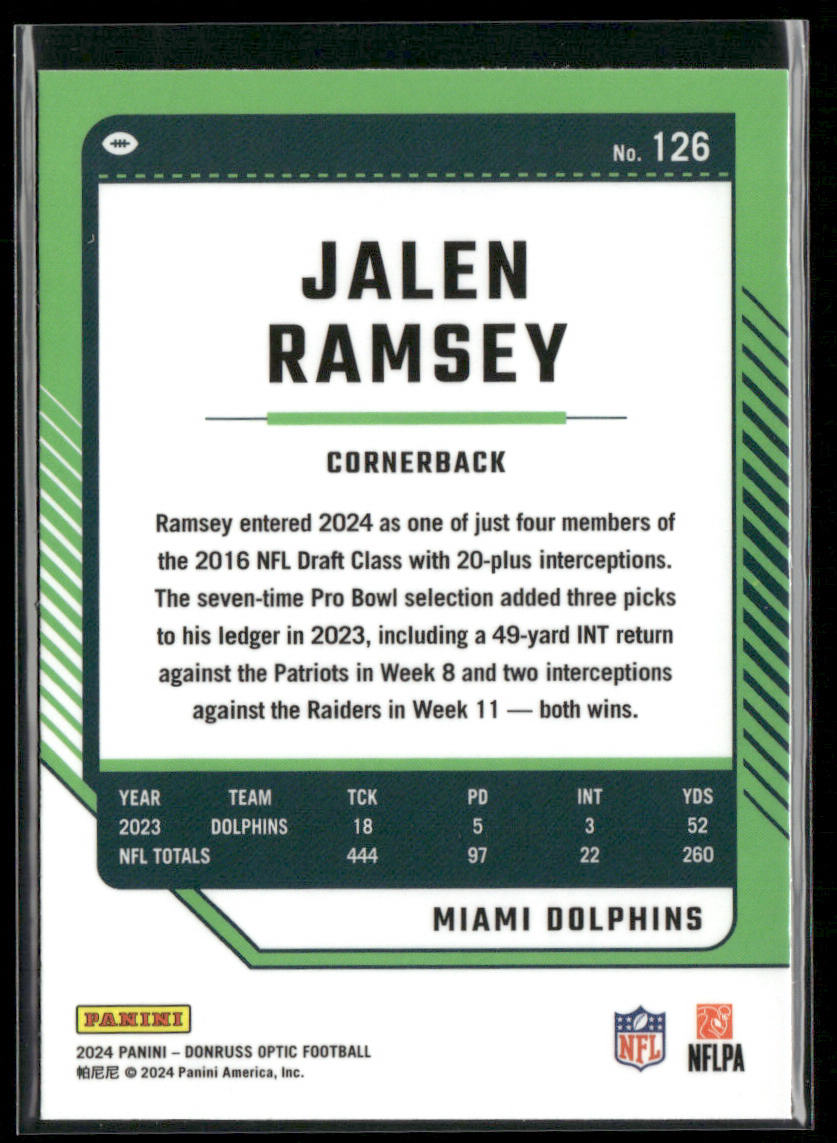 Jalen Ramsey 2024 Donruss Optic #126 Miami Dolphins