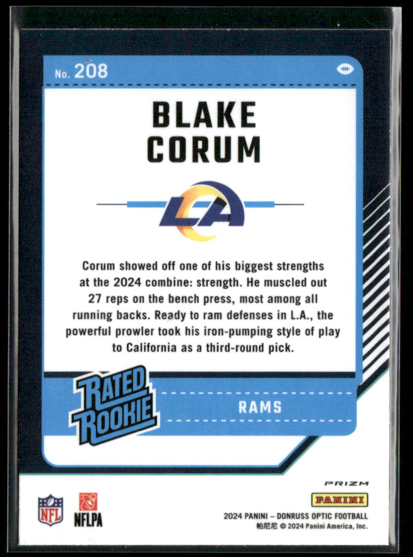 Blake Corum 2024 Donruss Optic Green Velocity #208 Los Angeles Rams