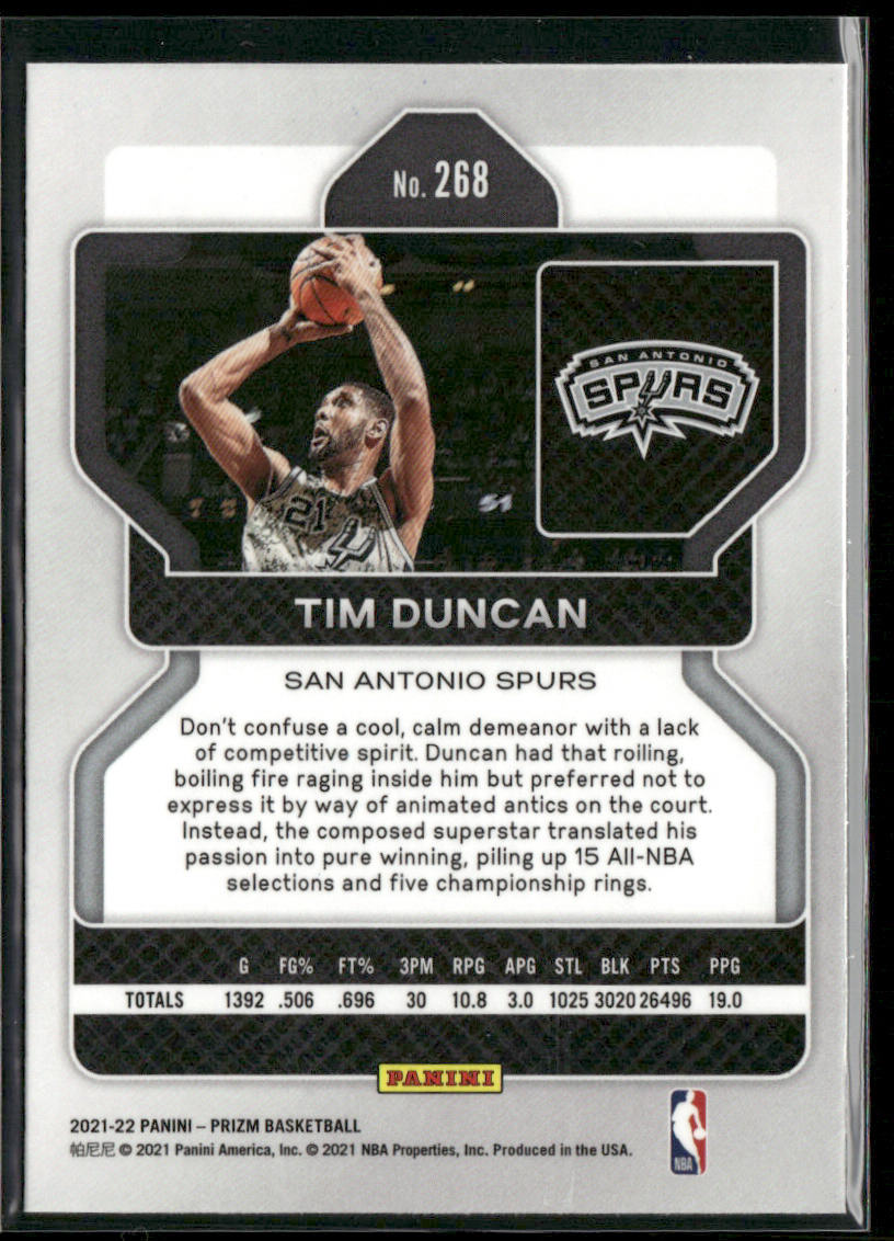 Tim Duncan 2021-22 Panini Prizm #268 San Antonio Spurs