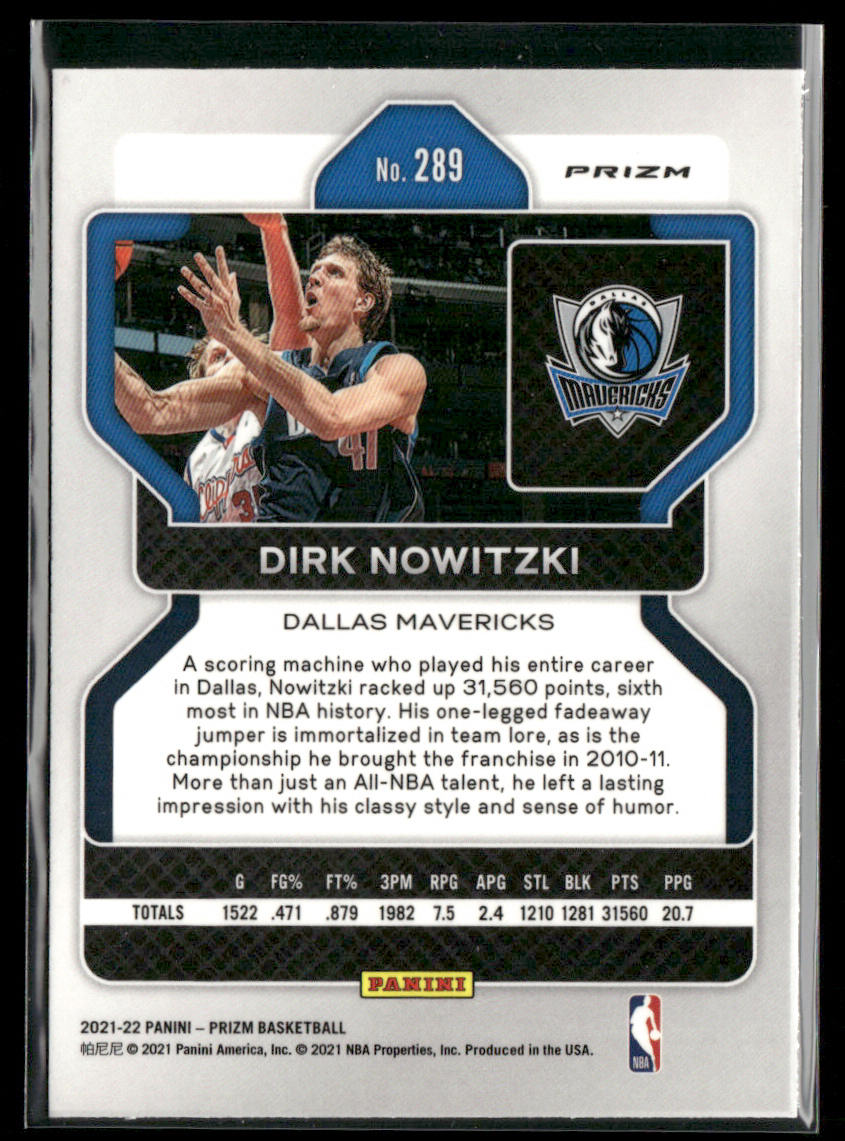 Dirk Nowitzki 2021-22 Panini Prizm Red White and Blue #289 Dallas Mavericks