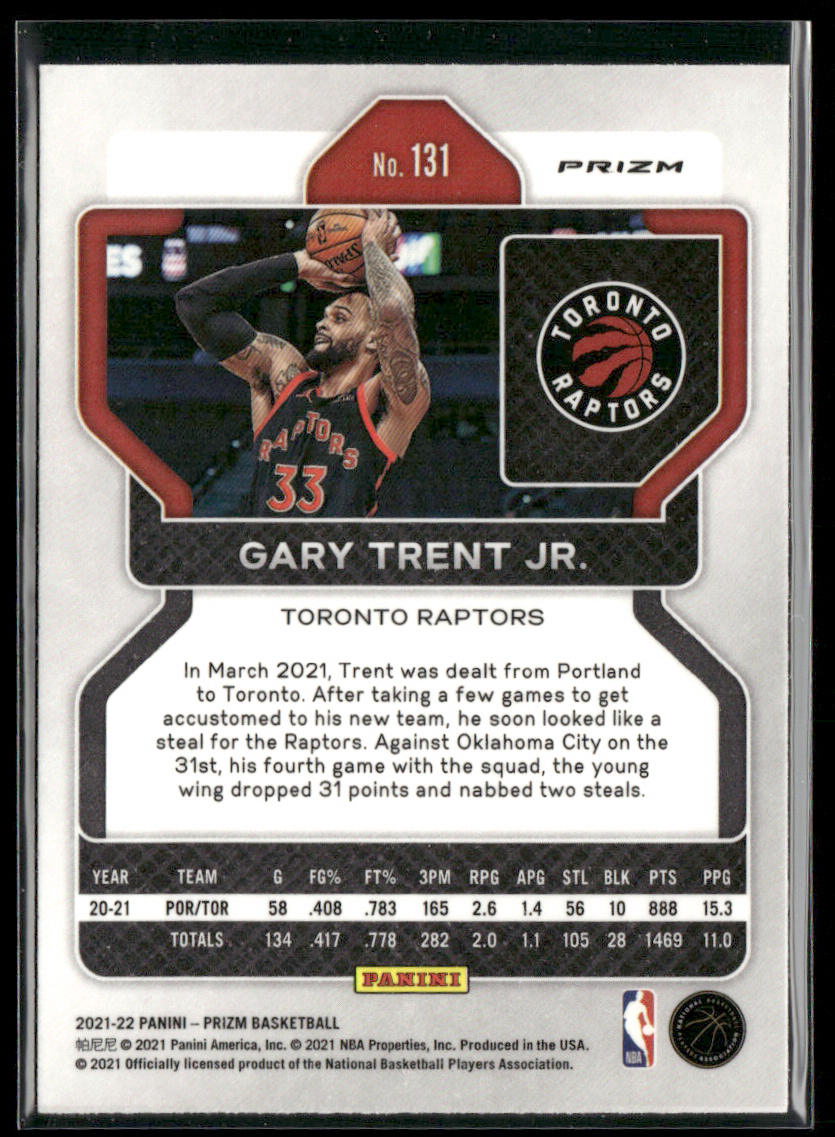 Gary Trent Jr. 2021-22 Panini Prizm Red White and Blue #131 Toronto Raptors