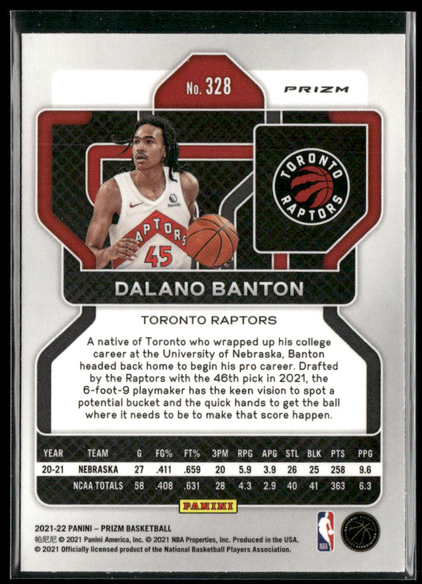 Dalano Banton 2021-22 Panini Prizm Red White and Blue #328 RC Toronto Raptors