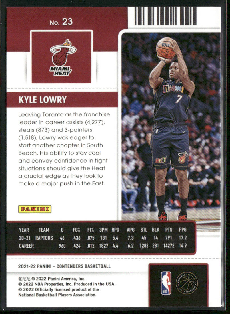 Kyle Lowry 2021-22 Panini Contenders #23 Miami Heat