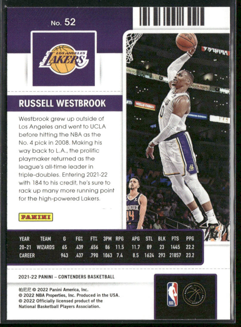 Russell Westbrook 2021-22 Panini Contenders #52 Los Angeles Lakers