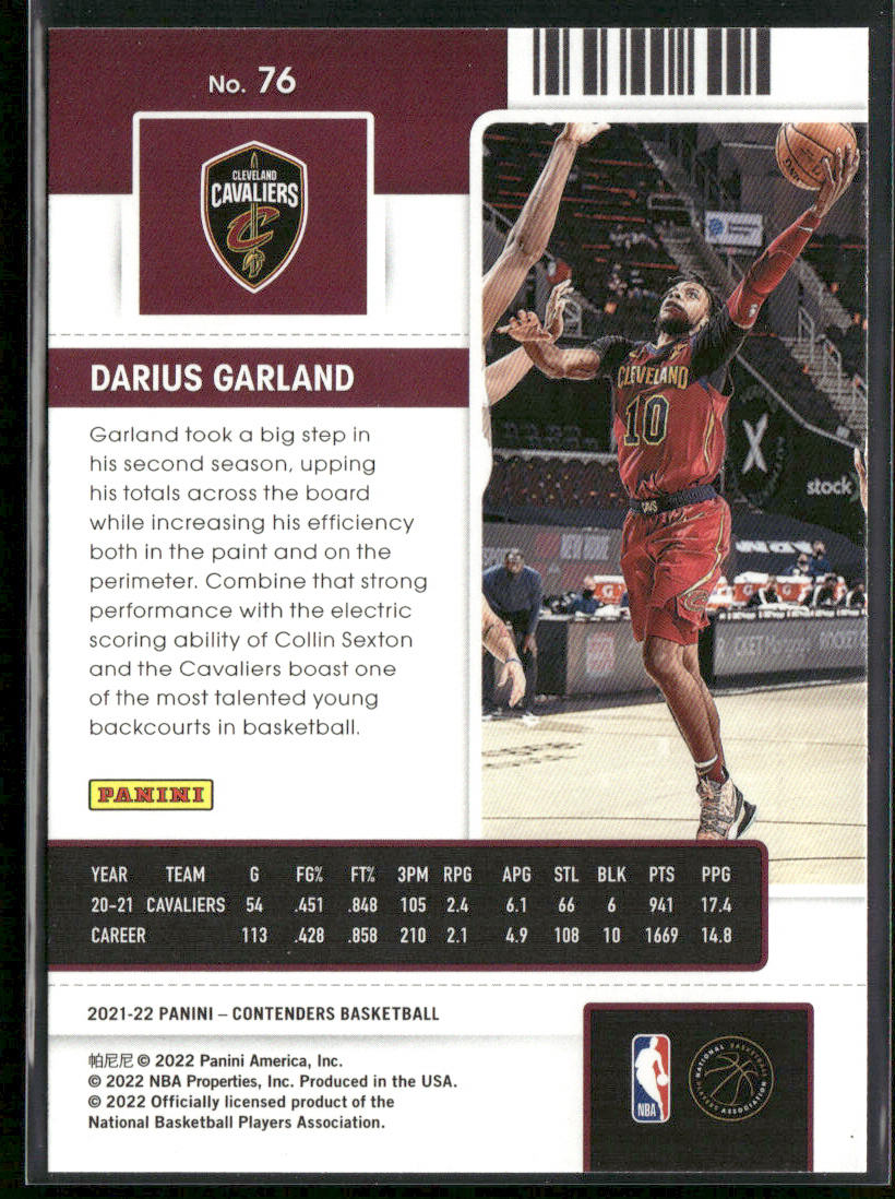 Darius Garland 2021-22 Panini Contenders #76 Cleveland Cavaliers