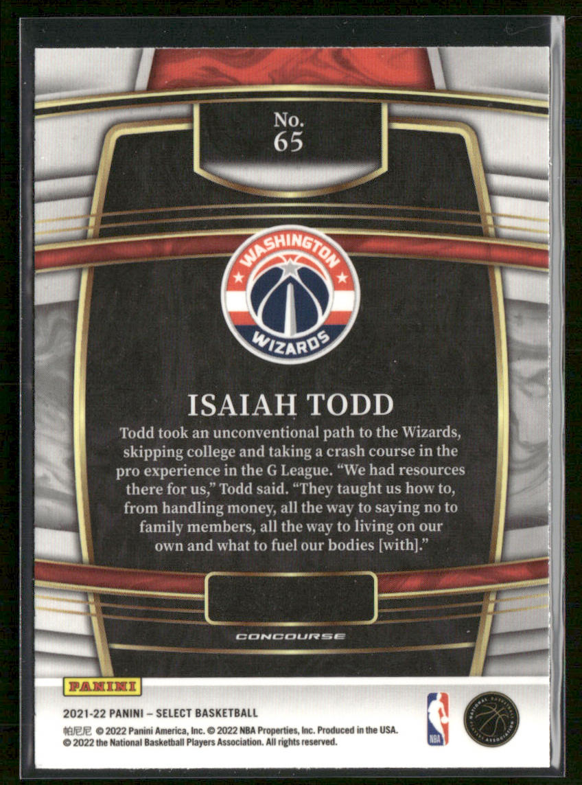 Isaiah Todd 2021-22 Panini Select Blue (Retail Base) #65 RC Washington Wizards