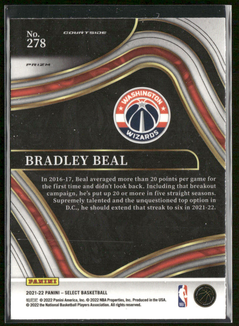 Bradley Beal 2021-22 Panini Select Blue Shimmer Prizms #278 Washington Wizards