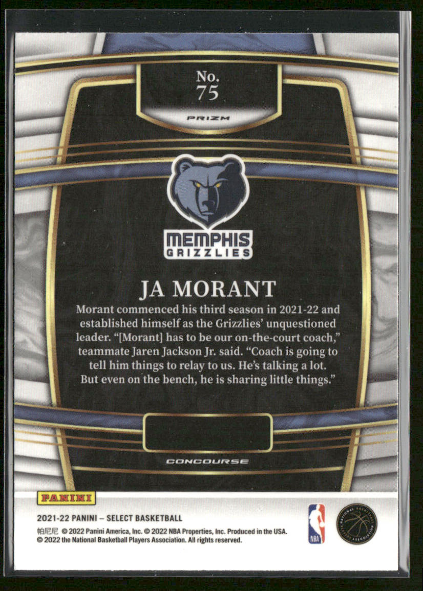 Ja Morant 2021-22 Panini Select Blue Shimmer Prizms #75 Memphis Grizzlies