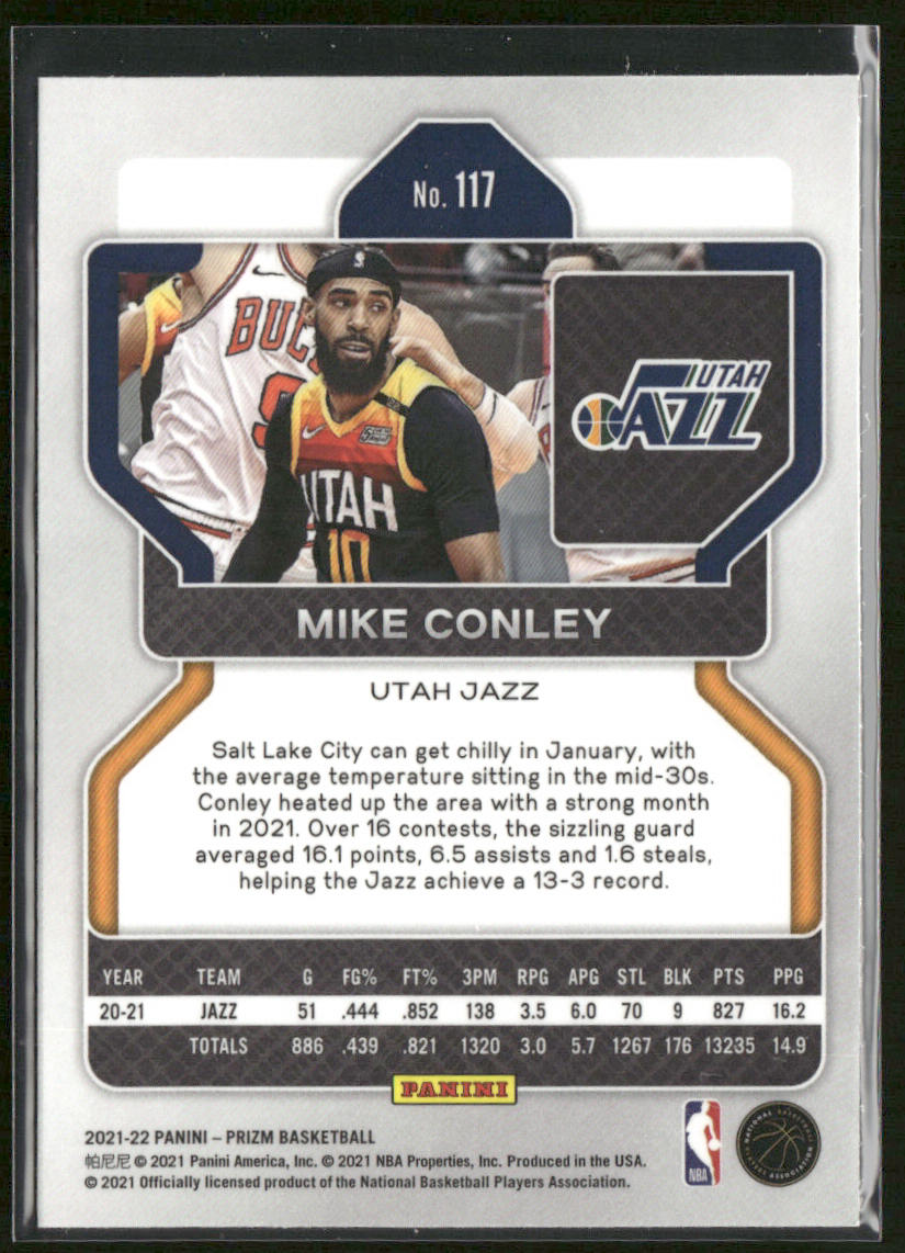 Mike Conley 2021-22 Panini Prizm #117 Utah Jazz back