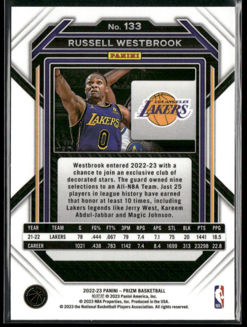 Russell Westbrook 2022-23 Panini Prizm #133 Los Angeles Lakers