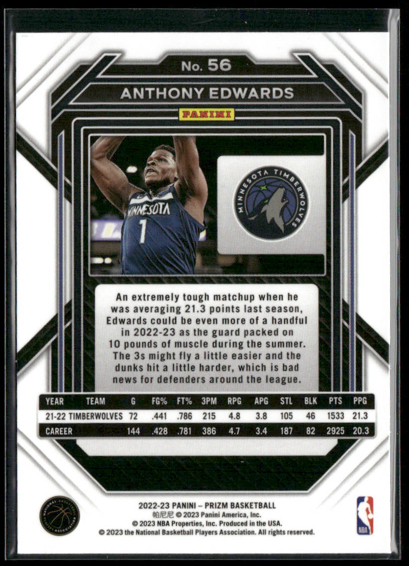 Anthony Edwards 2022-23 Panini Prizm #56 Minnesota Timberwolves