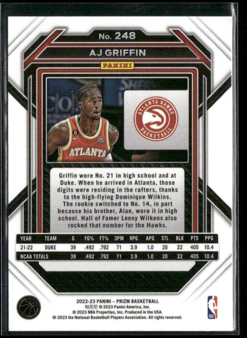 AJ Griffin 2022-23 Panini Prizm #248 RC Atlanta Hawks
