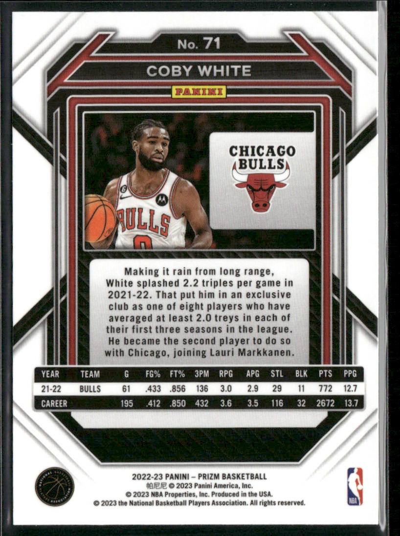 Coby White 2022-23 Panini Prizm #71 Chicago Bulls