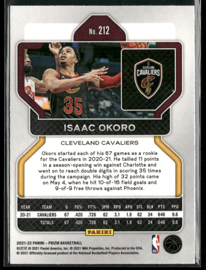 Isaac Okoro 2021-22 Panini Prizm #212 Cleveland Cavaliers