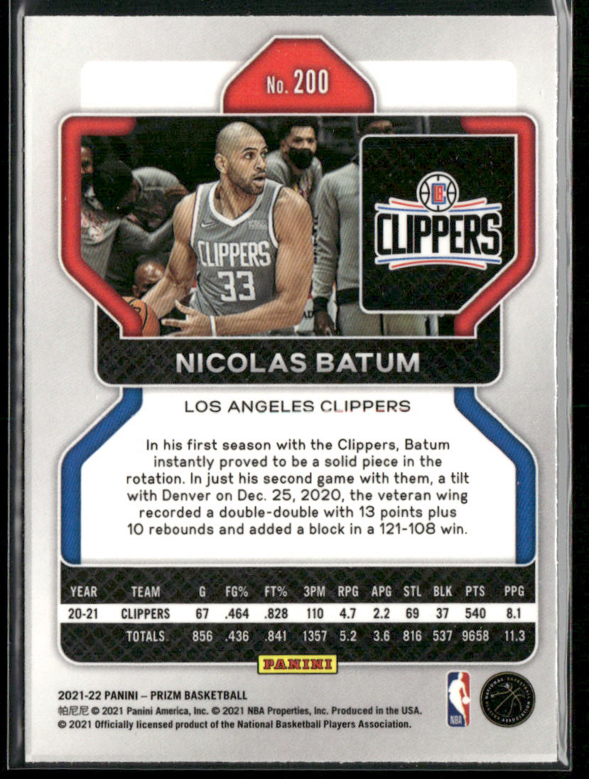 Nicolas Batum 2021-22 Panini Prizm #200 Los Angeles Clippers back