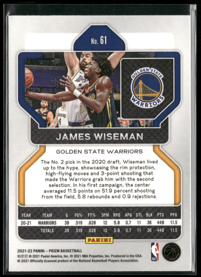 James Wiseman 2021-22 Panini Prizm #61 Golden State Warriors