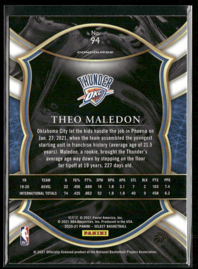 Theo Maledon 2020-21 Panini Select #94 RC Oklahoma City Thunder
