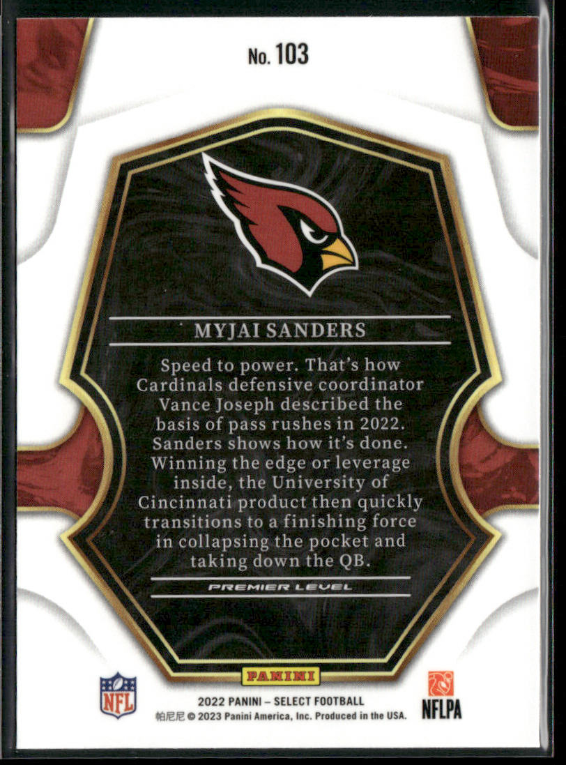 Myjai Sanders 2022 Panini Select #103 RC Arizona Cardinals