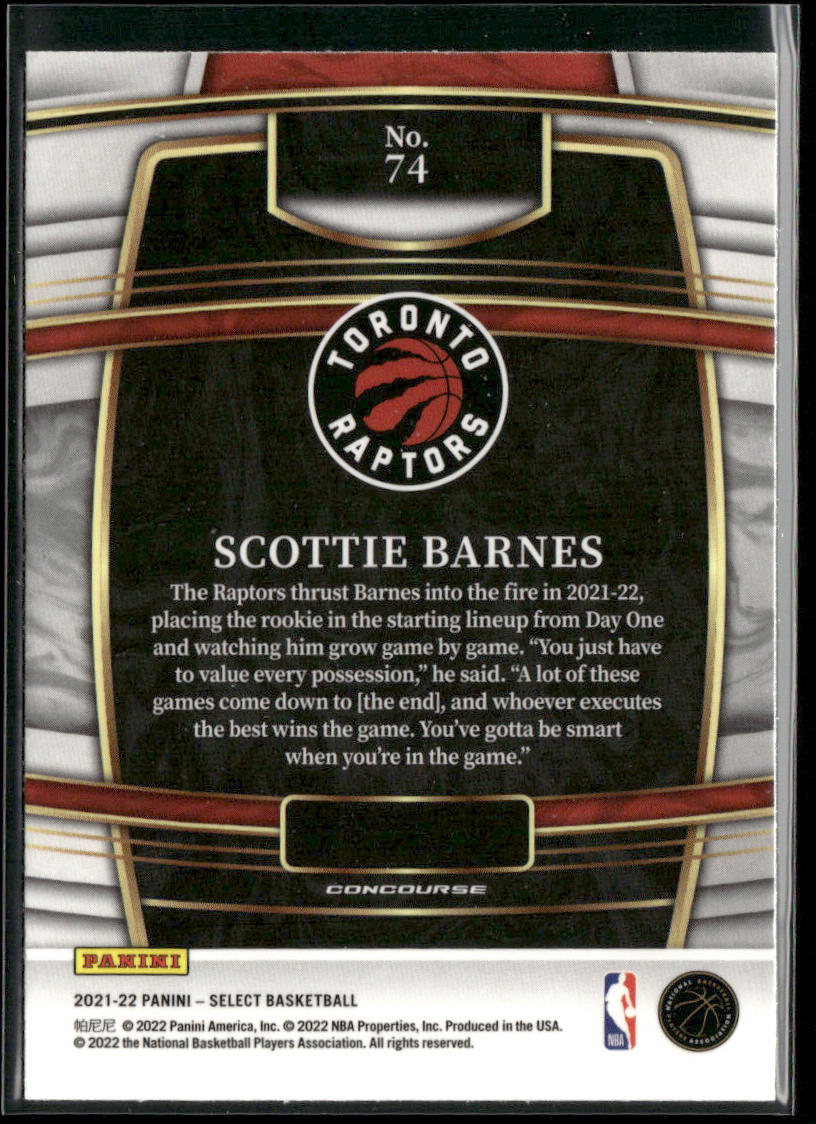 Scottie Barnes 2021-22 Panini Select Blue (Retail Base) #74 RC Toronto Raptors