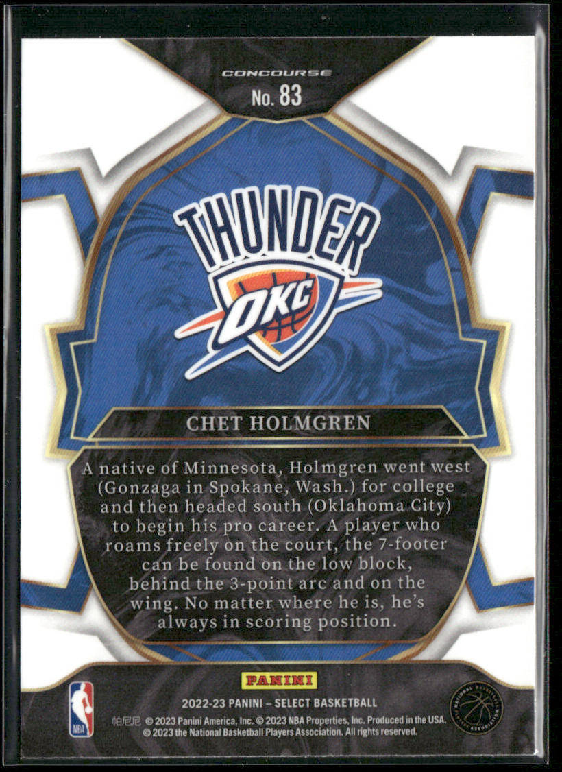 Chet Holmgren 2022-23 Panini Select Blue (Retail Base) #83 RC City Thunder