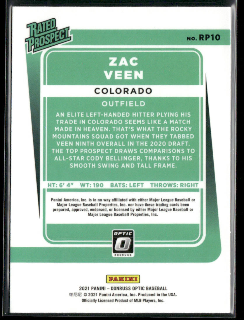 Zac Veen 2021 Donruss Optic Rated Prospect #RP10 Colorado Rockies