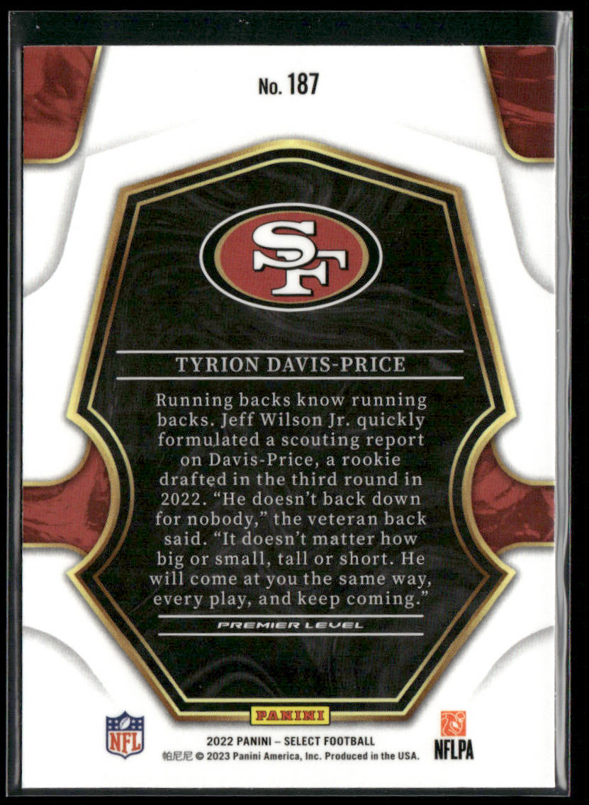 Tyrion Davis-Price 2022 Panini Select #187 RC San Francisco 49ers