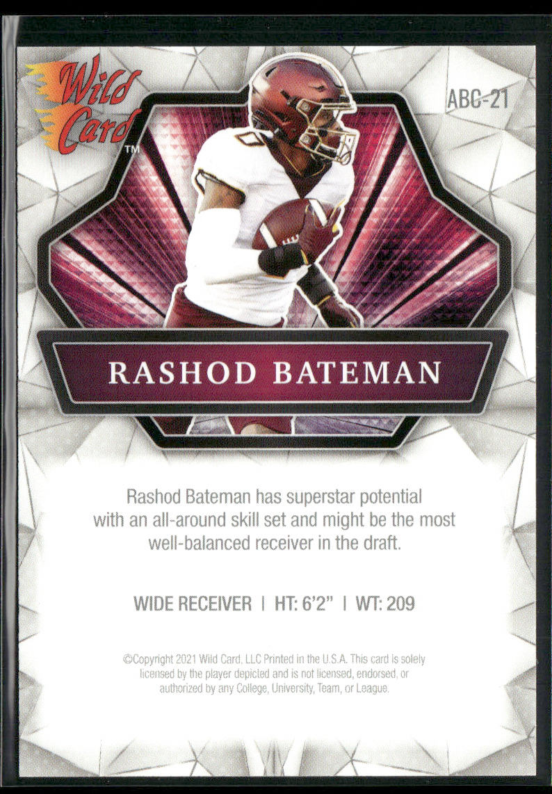 Rashod Bateman 2021 Wild Card Alumination #ABC-21 Minnesota Golden Gophers