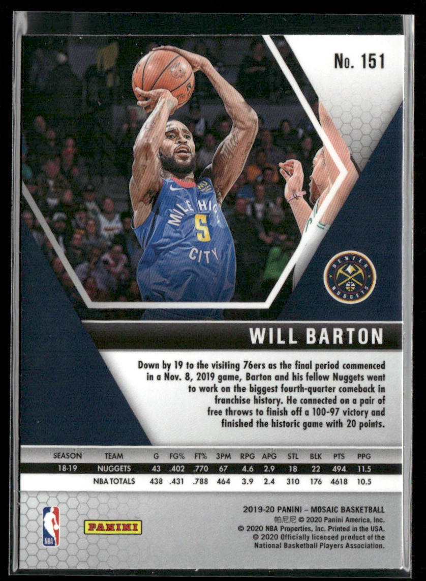 Will Barton 2019-20 Panini Mosaic #151 Denver Nuggets