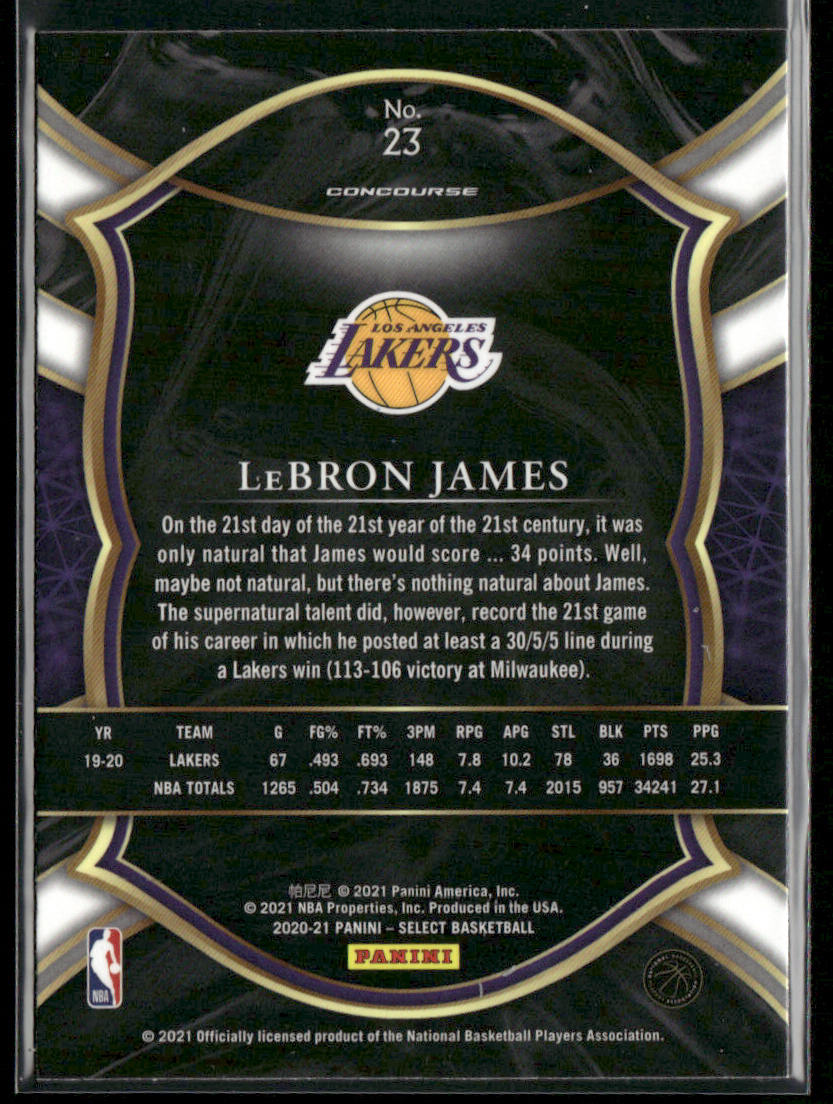 LeBron James 2020-21 Panini Select Blue #23 Los Angeles Lakers