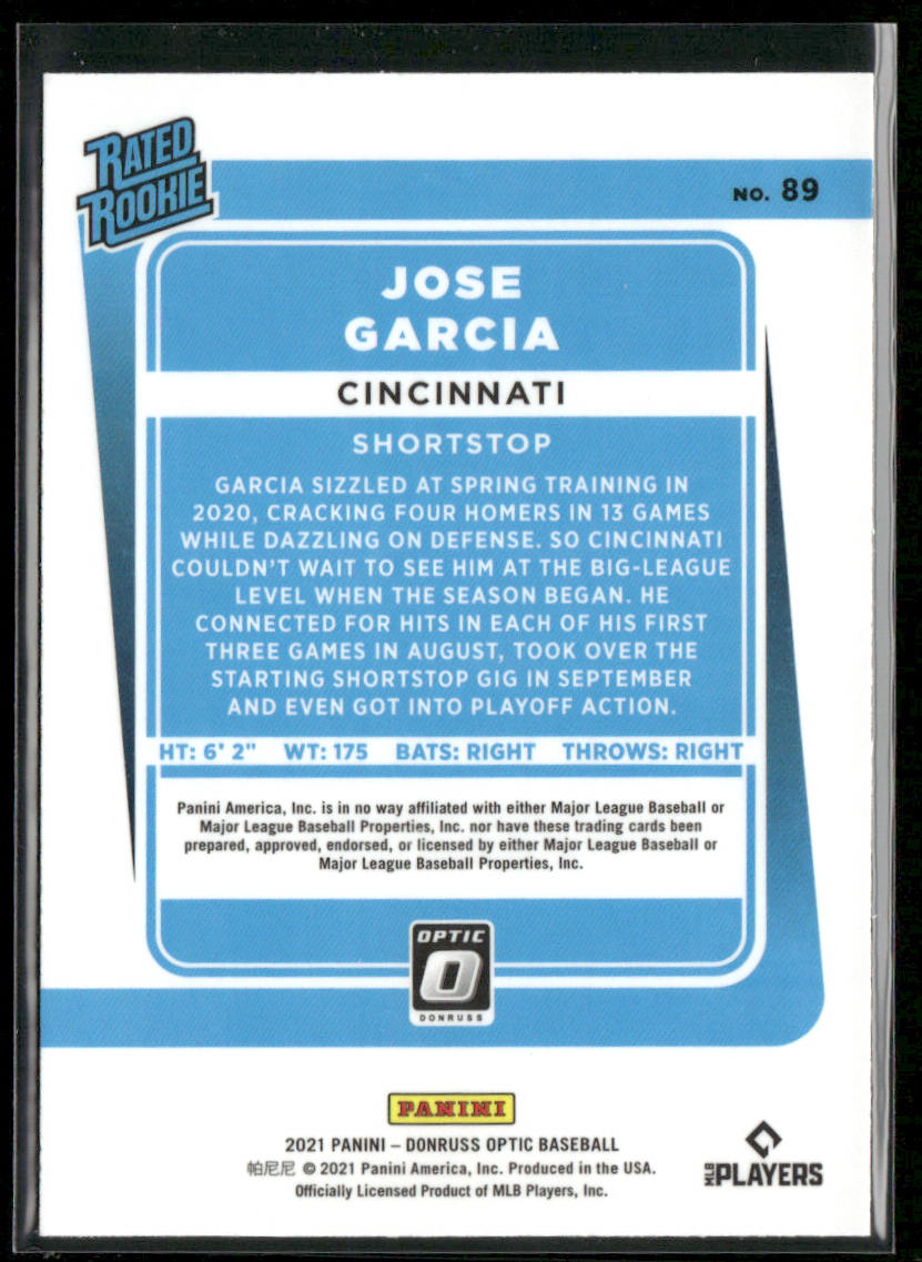 Jose Garcia 2021 Donruss Optic #89 RC Cincinnati Reds