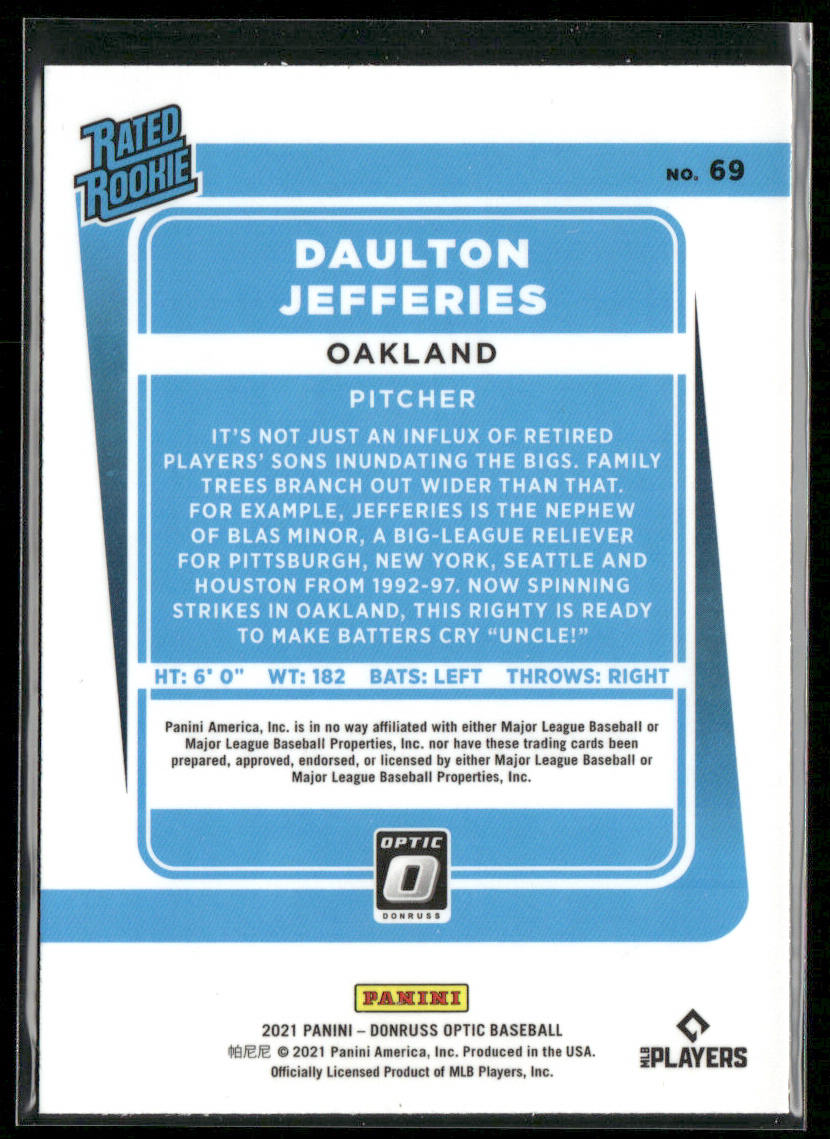 Daulton Jefferies 2021 Donruss Optic #69 RC Oakland Athletics