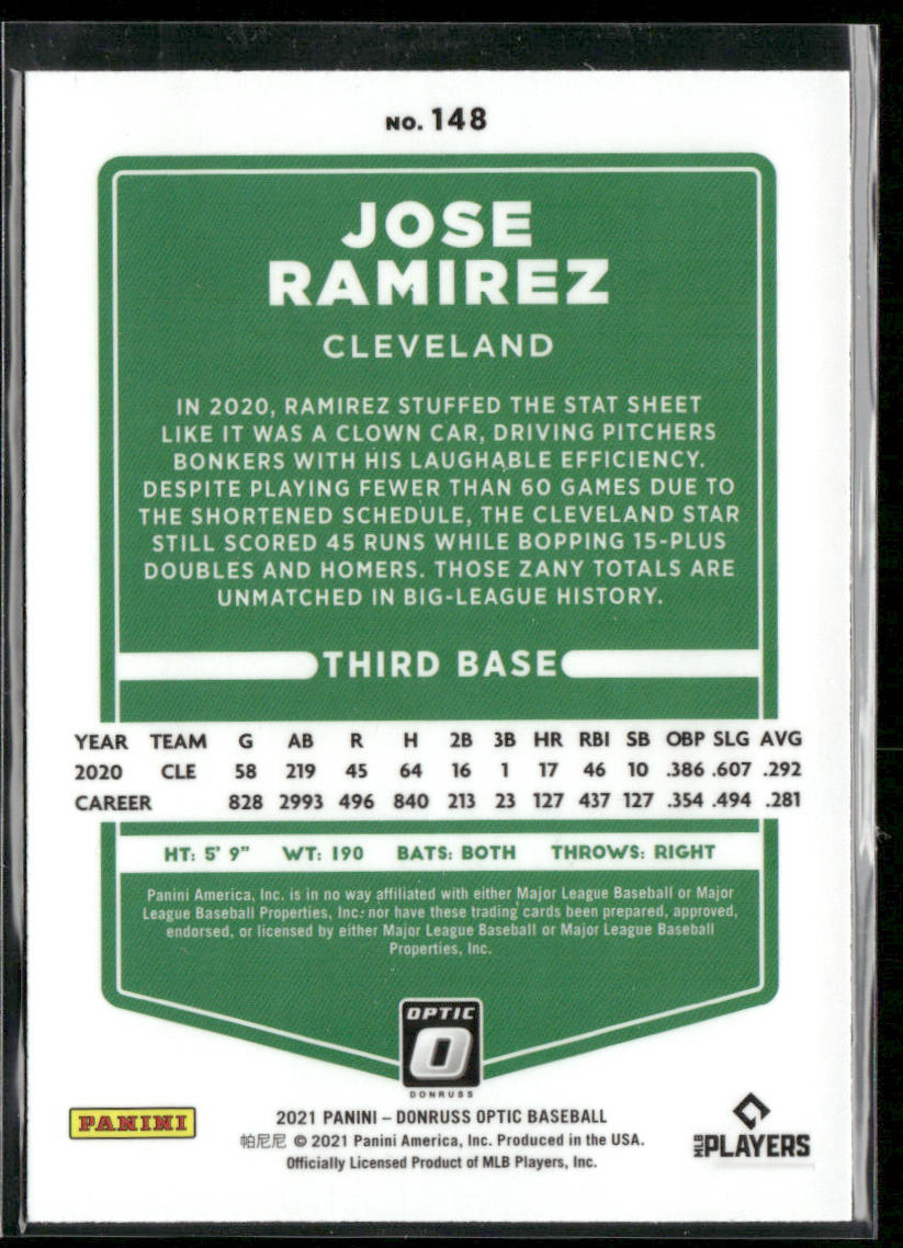 Jose Ramirez 2021 Donruss Optic #148 Cleveland Indians