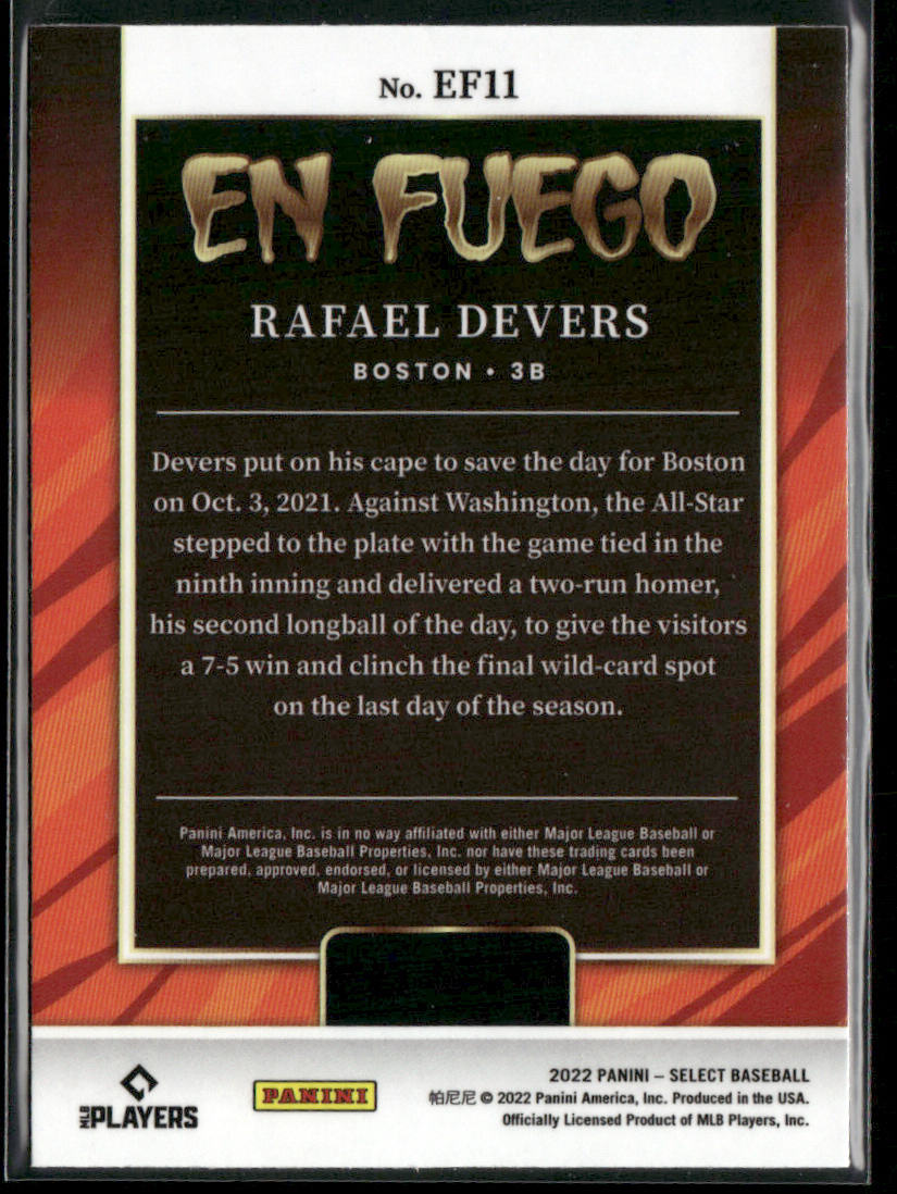 Rafael Devers 2022 Panini Select En Fuego #EF11 Boston Red Sox