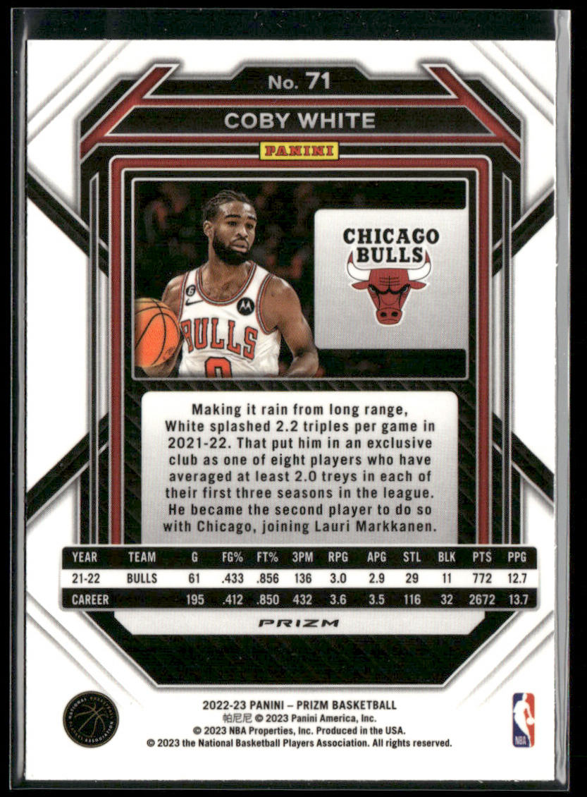 Coby White 2022-23 Panini Prizm Prizms Green Ice #71 Chicago Bulls