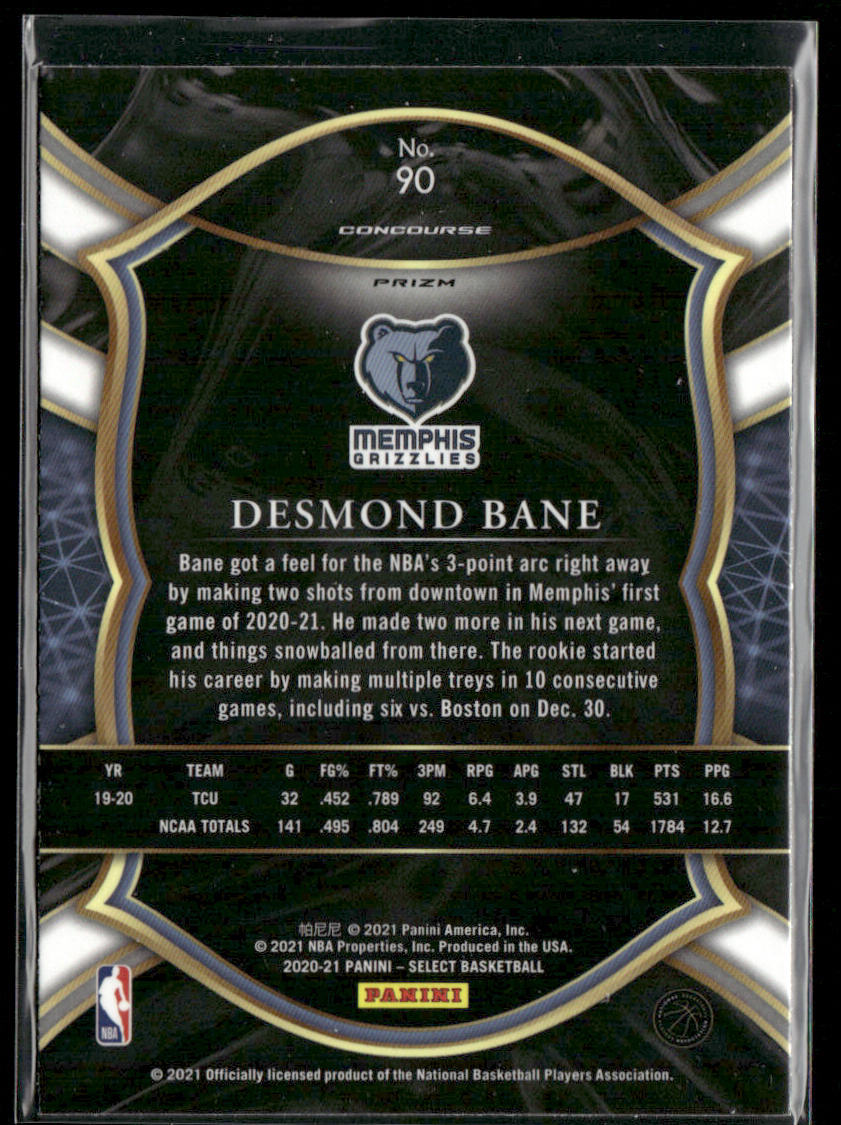 Desmond Bane 2020-21 Panini Select Red White Orange Flash #90 RC Grizzlies