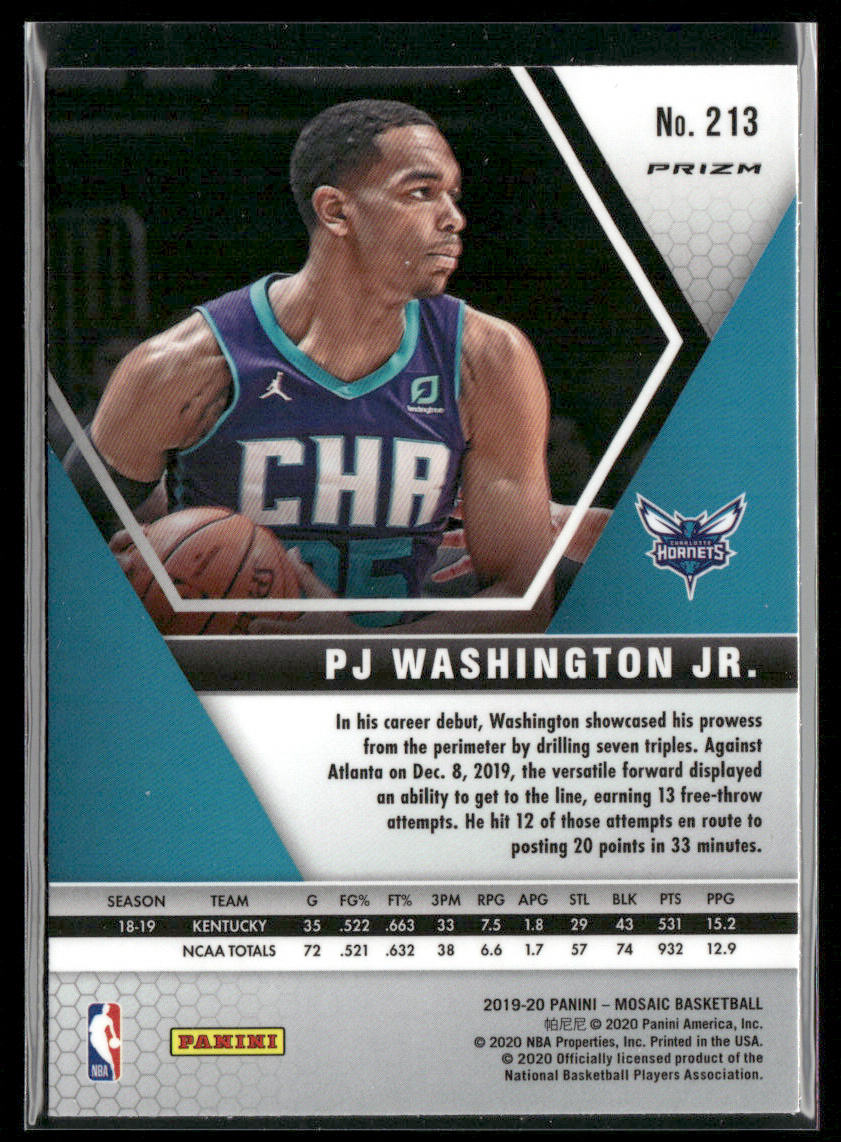 PJ Washington Jr. 2019-20 Panini Mosaic Green Prizm #213 RC Charlotte Hornets