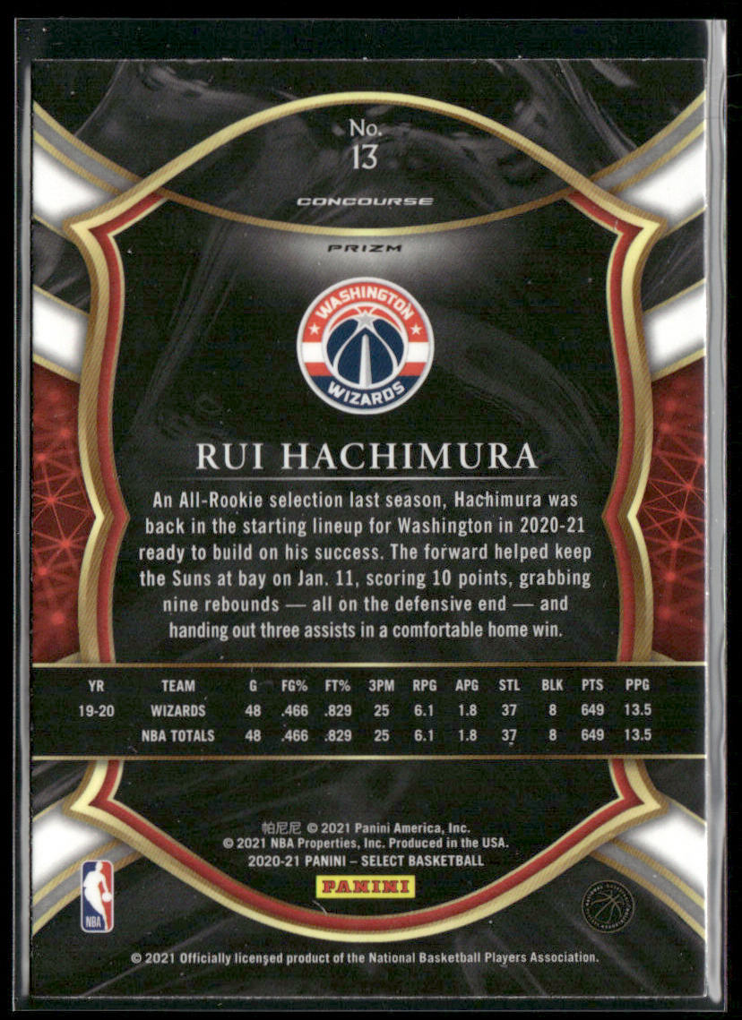 Rui Hachimura 2020-21 Panini Select Green White Purple #13 Washington Wizards