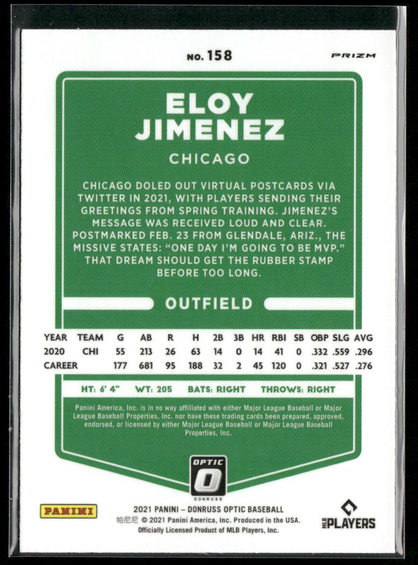 Eloy Jimenez 2021 Donruss Optic Pink #158 Chicago White Sox