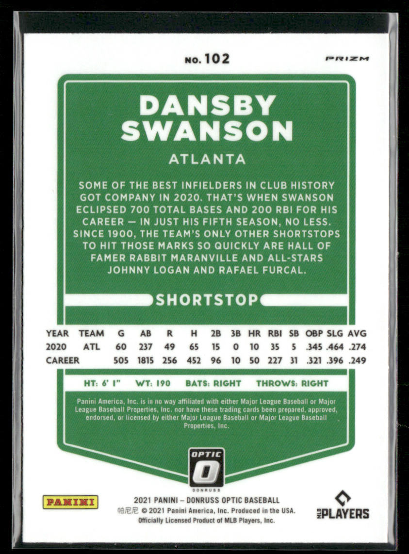 Dansby Swanson 2021 Donruss Holo Pink #66 Atlanta Braves