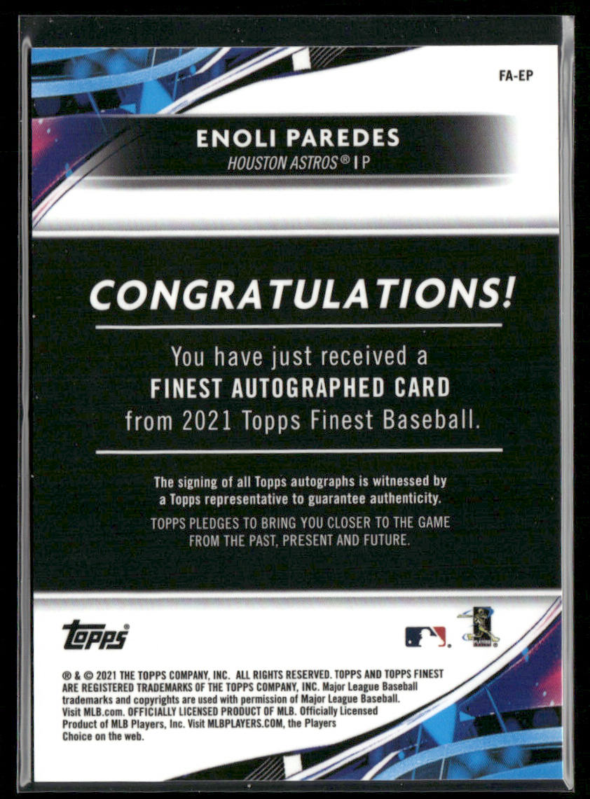 Enoli Paredes 2021 Finest Finest Autographs #FA-EP AU Houston Astros back
