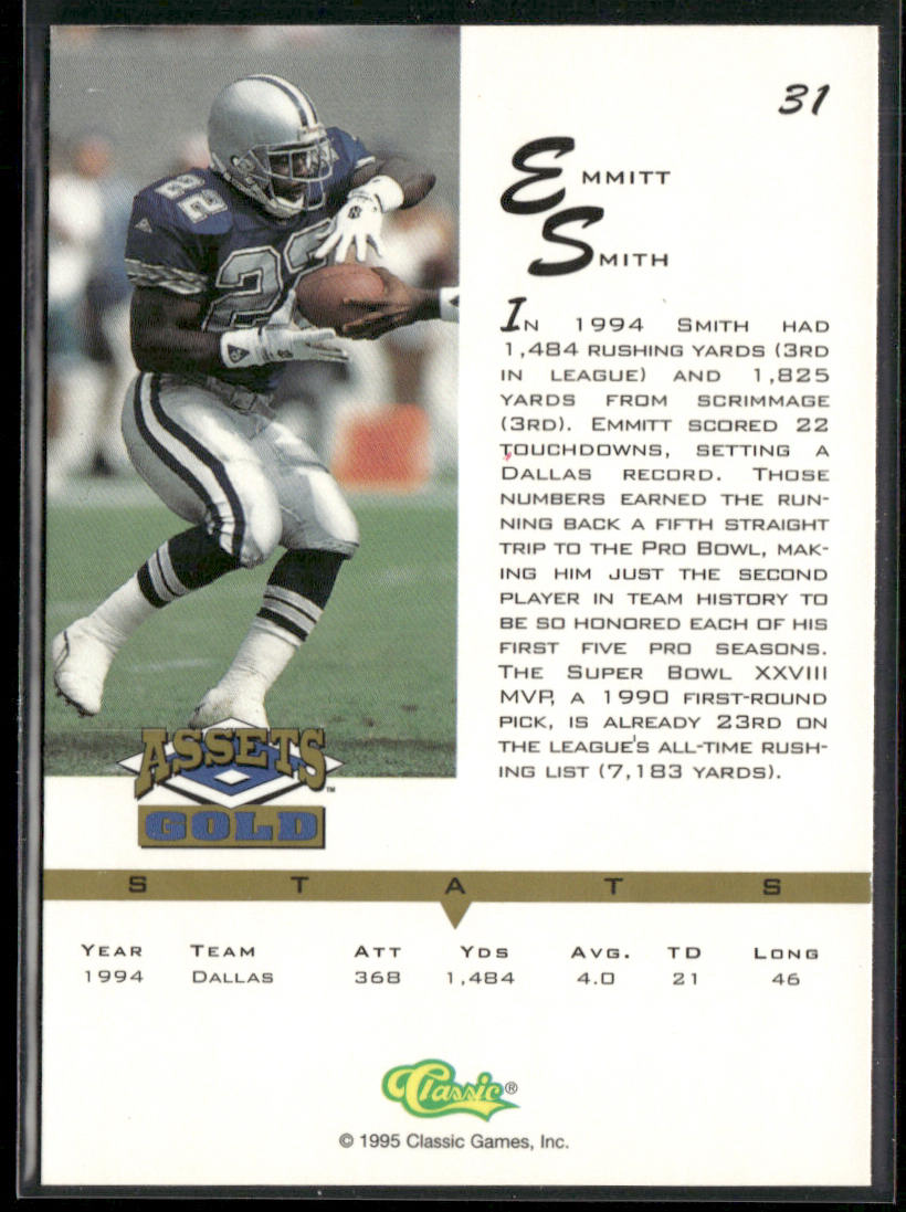Emmitt Smith 1995 Classic Assets Gold #31 Dallas Cowboys back