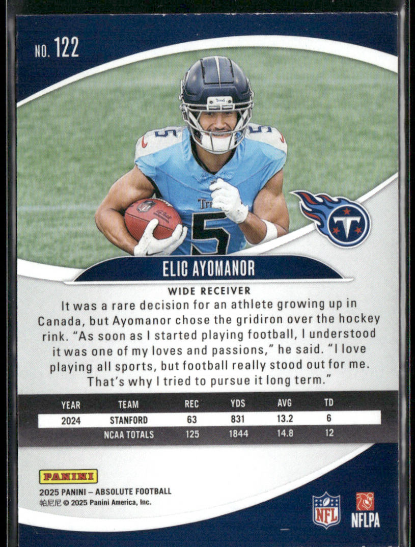 Elic Ayomanor 2025 Panini Absolute Yellow #122 RC Tennessee Titans back