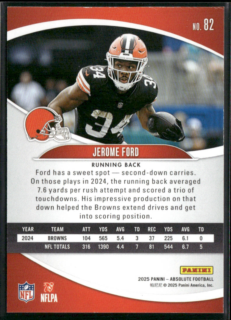 Jerome Ford 2025 Panini Absolute #82 Cleveland Browns back