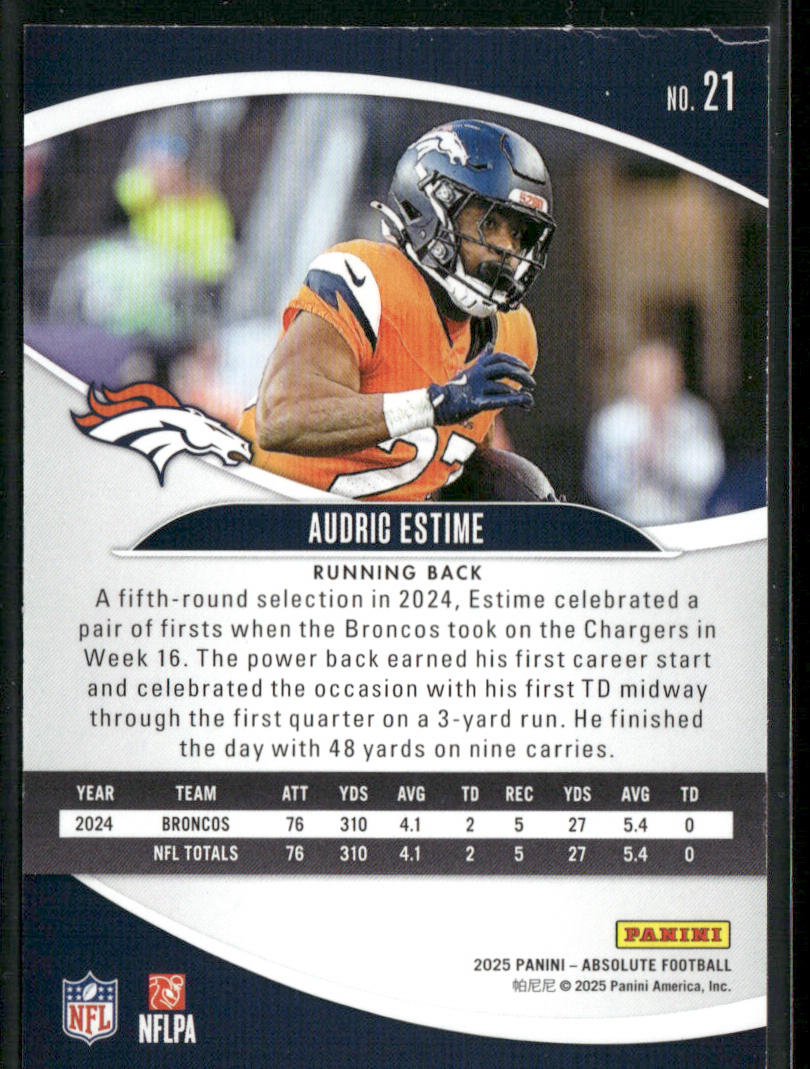 Audric Estime 2025 Panini Absolute Retail #21 Denver Broncos back