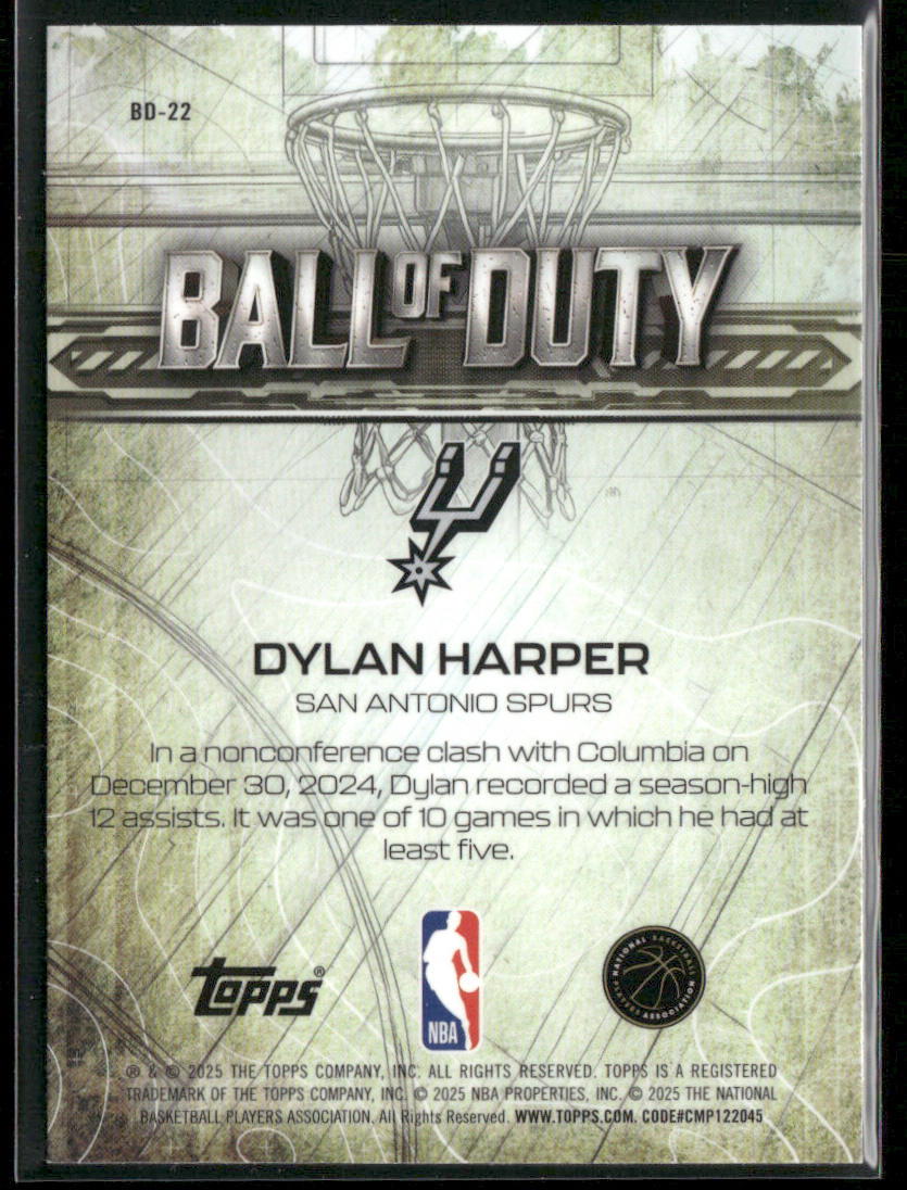 Dylan Harper 2025-26 Topps Chrome Ball of Duty #BD-22 San Antonio Spurs back