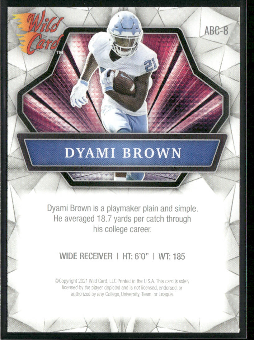 Dyami Brown 2021 Wild Card Alumination #ABC-8 North Carolina Tar Heels back