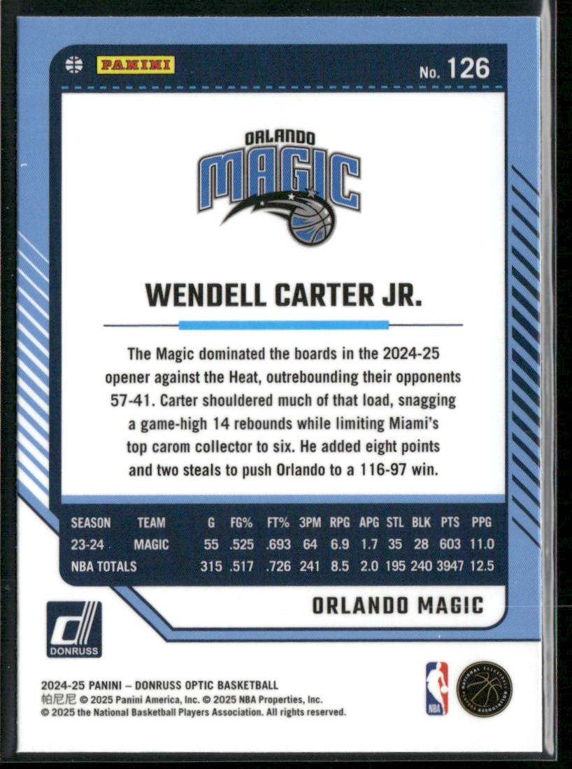 Wendell Carter Jr. 2024-25 Donruss Optic #126 Orlando Magic back